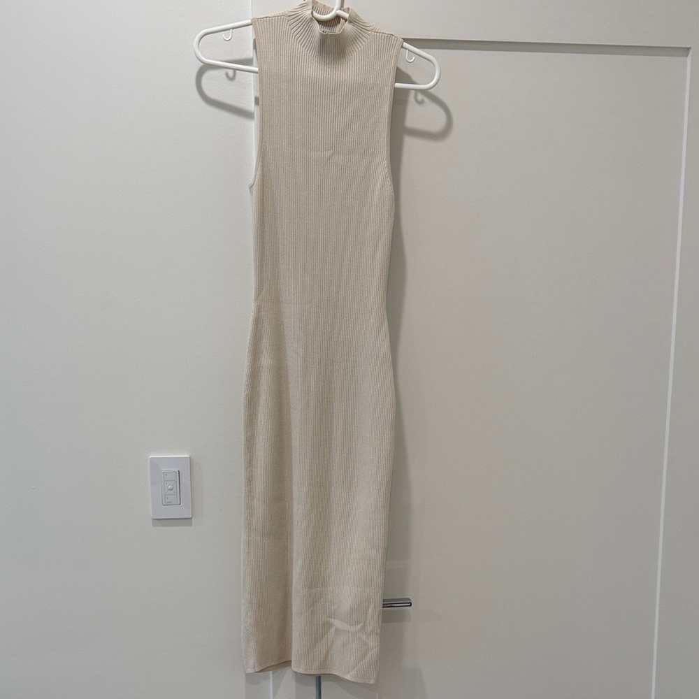 Babaton Beige Sleeveless Midi Dress